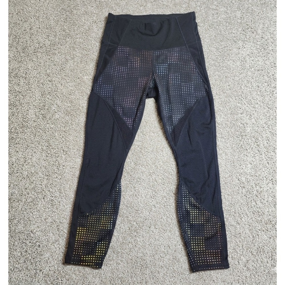 Athleta Be Free Leggings Black Reflective High Rise Mesh Stash Pocket Medium
